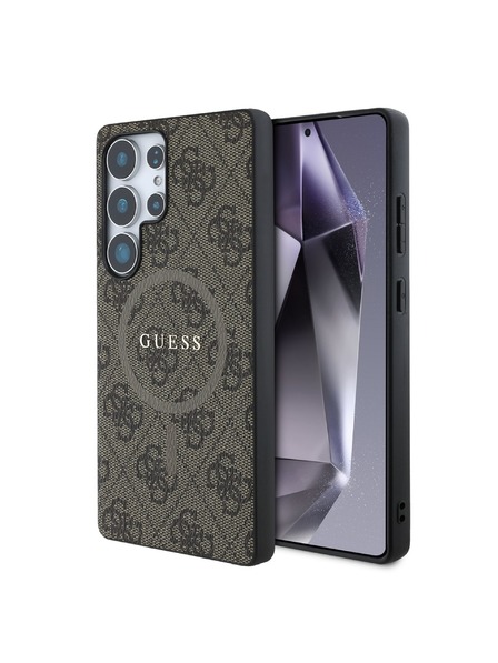 Guess Guess PU Koža 4G Šareni Prsten MagSafe Stražnji Poklopac za Samsung Galaxy S25 Ultra Brown