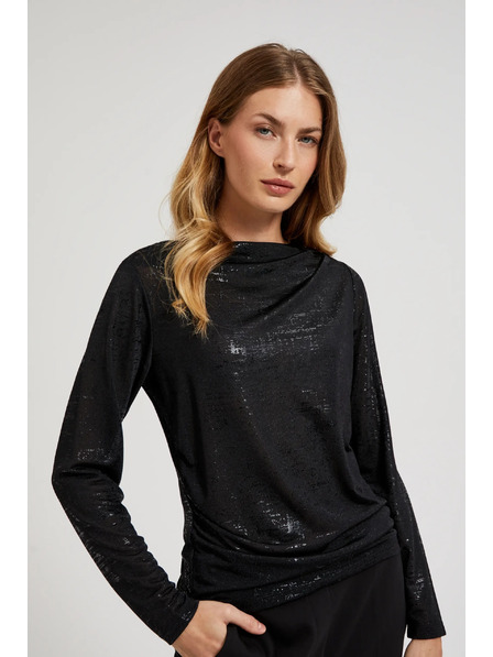 Moodo Crna bluza s naboranim izrezom i dugim rukavima