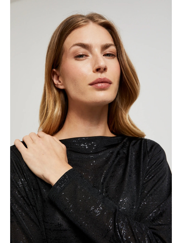 Moodo Crna bluza s naboranim izrezom i dugim rukavima