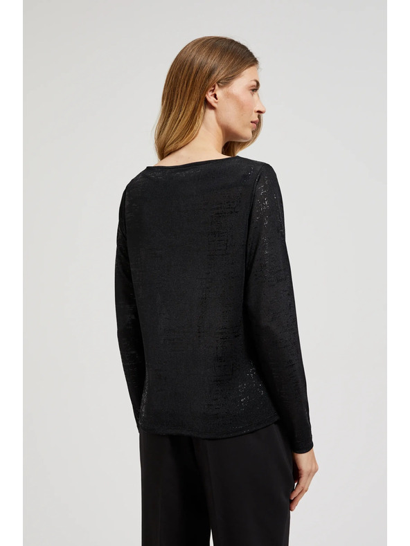 Moodo Crna bluza s naboranim izrezom i dugim rukavima