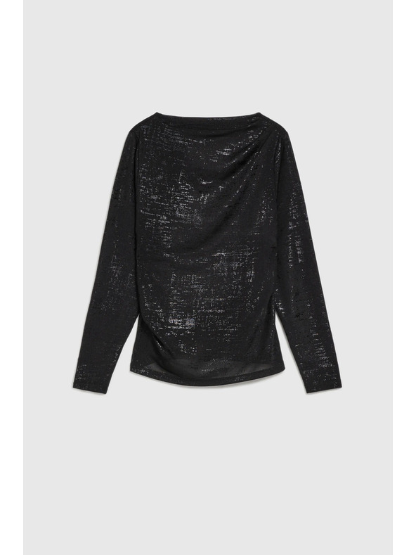 Moodo Crna bluza s naboranim izrezom i dugim rukavima