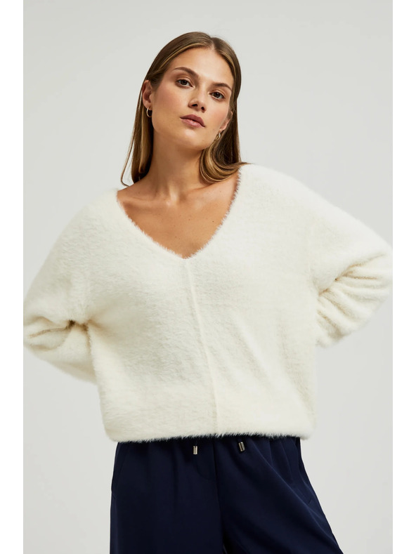 Moodo Bijeli džemper s V-izrezom
