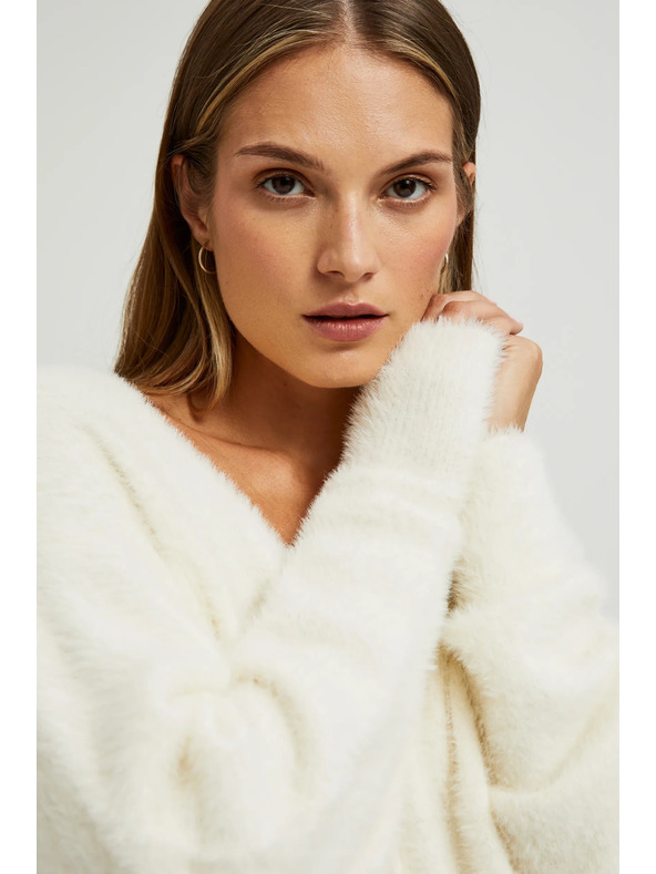 Moodo Bijeli džemper s V-izrezom