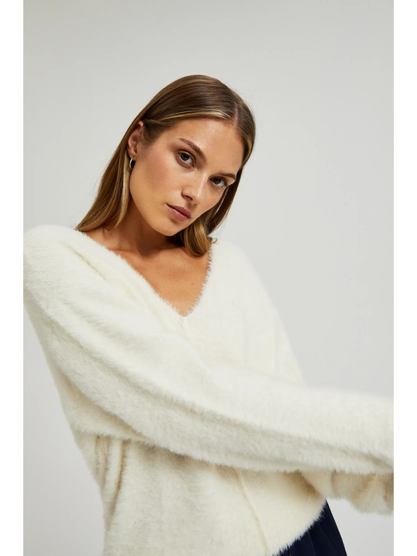 Moodo Bijeli džemper s V-izrezom