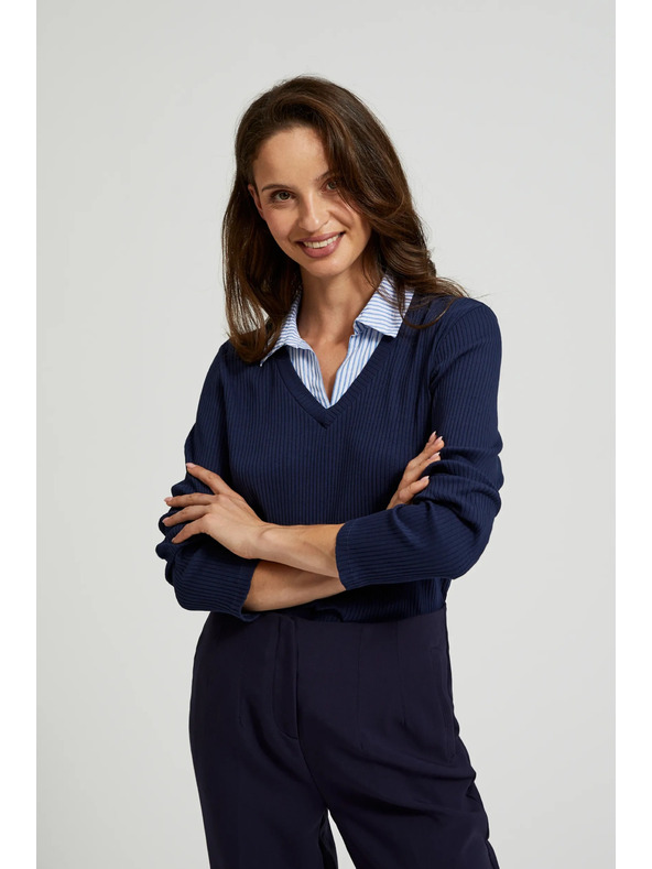 Moodo Tamno plavi džemper s košuljastim ovratnikom