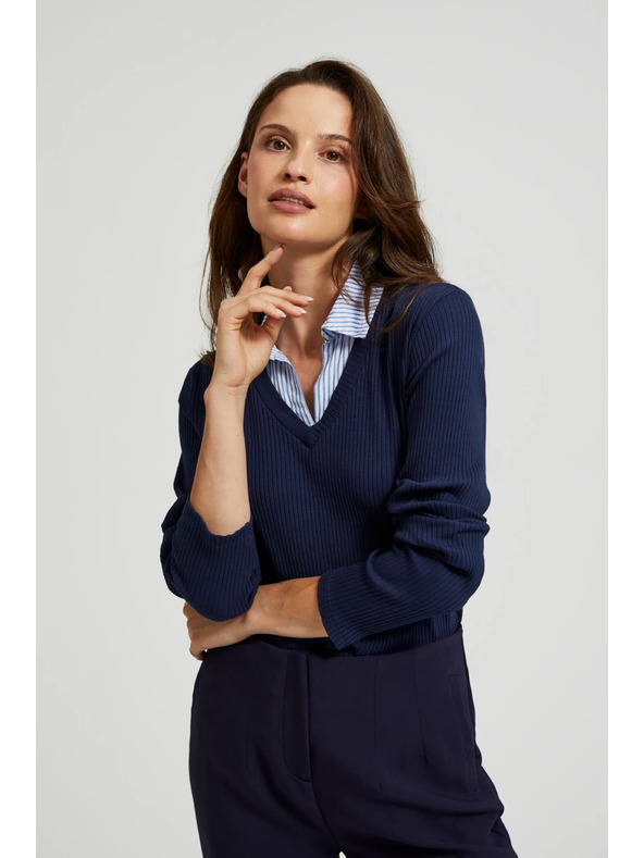 Moodo Tamno plavi džemper s košuljastim ovratnikom