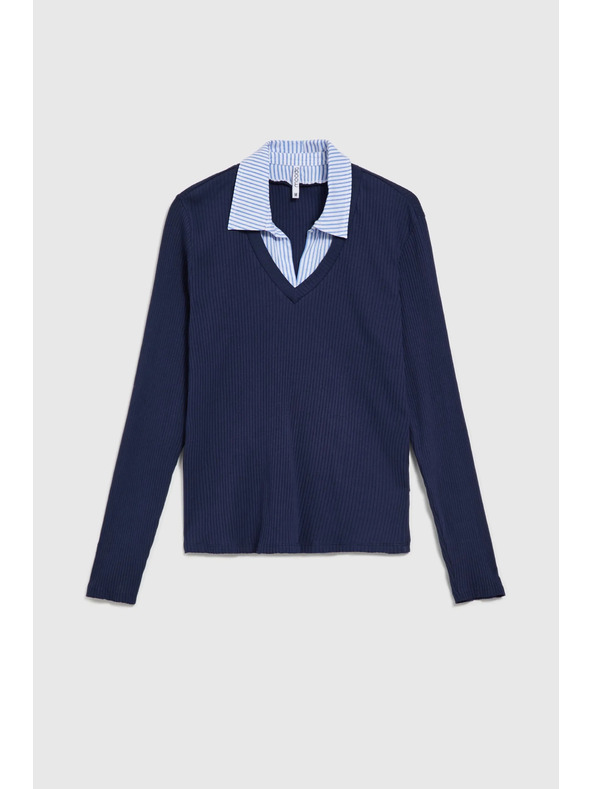 Moodo Tamno plavi džemper s košuljastim ovratnikom