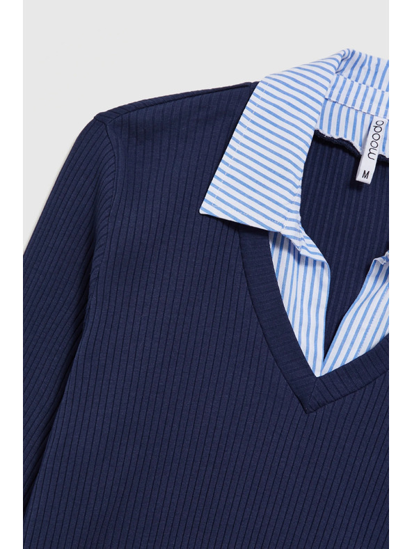 Moodo Tamno plavi džemper s košuljastim ovratnikom