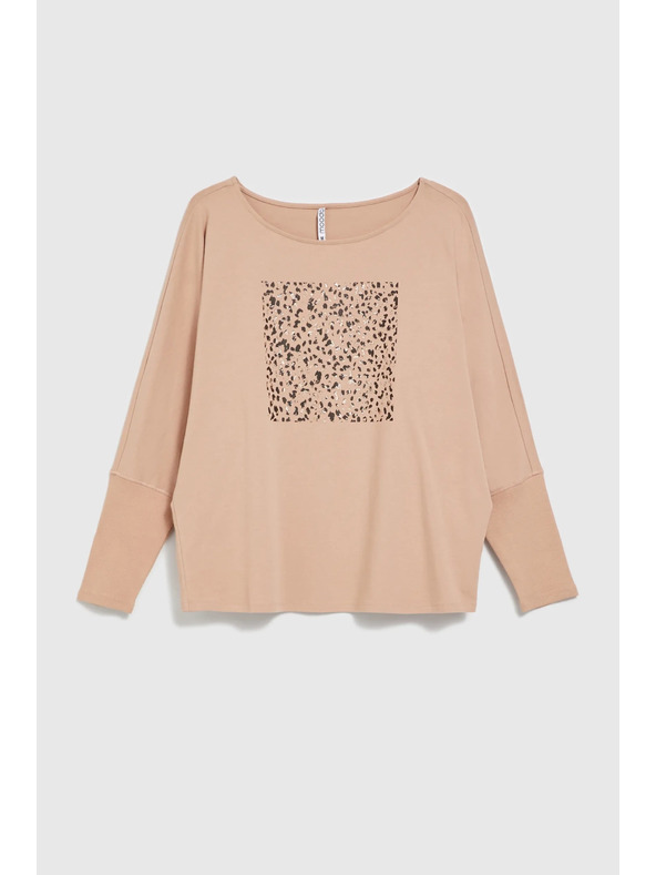 Moodo Svijetlo smeđi ženski top s dugim rukavima