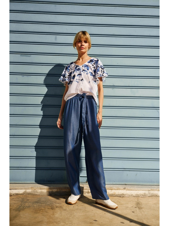 Moodo Plave ženske široke hlače Moodo