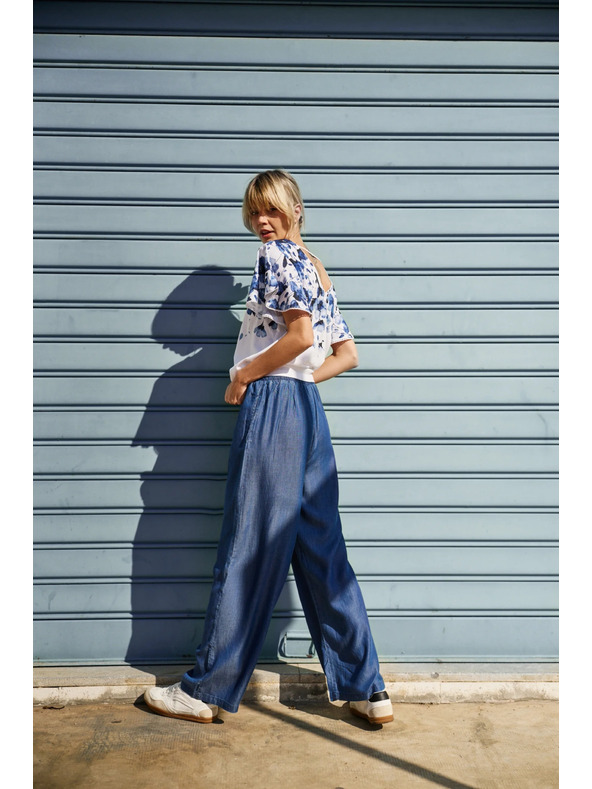 Moodo Plave ženske široke hlače Moodo