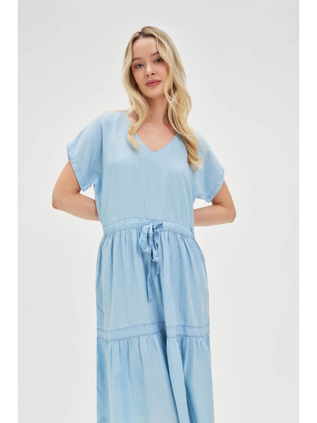 Moodo Svijetloplava midi haljina s volanima Moodo