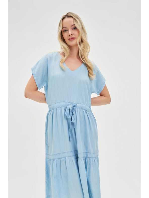 Moodo Svijetloplava midi haljina s volanima Moodo