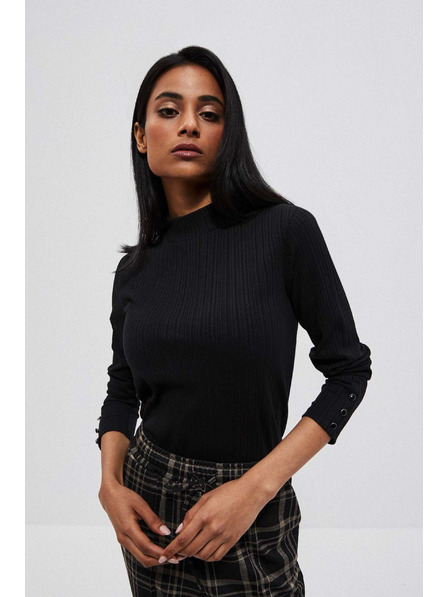 Moodo Crna rebrasta majica dugih rukava