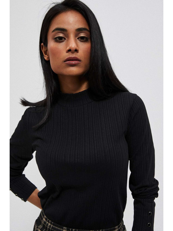 Moodo Crna rebrasta majica dugih rukava