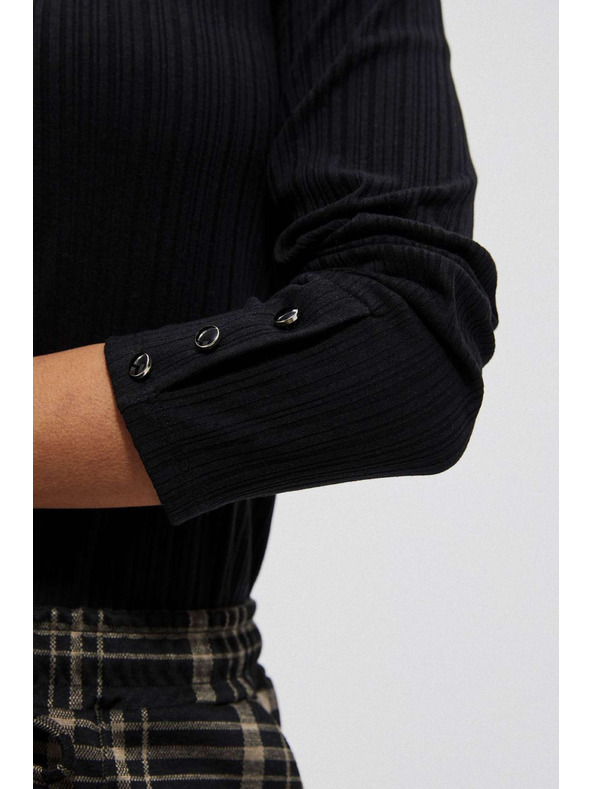 Moodo Crna rebrasta majica dugih rukava