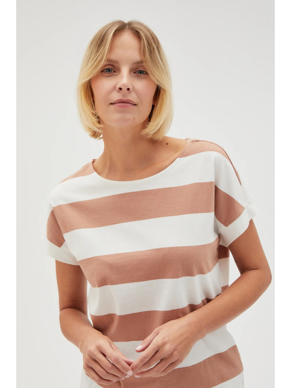Moodo Bež-bijela prugasta ženska majica Moodo