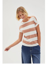 Moodo Bež-bijela prugasta ženska majica Moodo