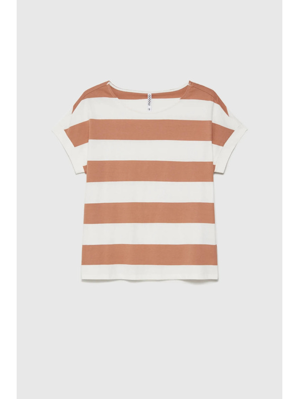 Moodo Bež-bijela prugasta ženska majica Moodo