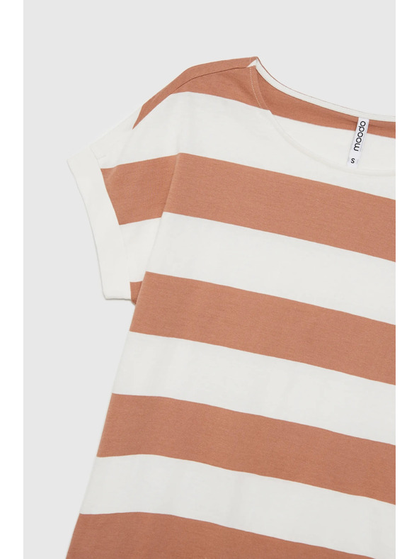 Moodo Bež-bijela prugasta ženska majica Moodo