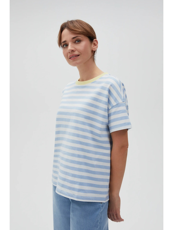 Moodo Plavo-bijela prugasta majica sa žutim ovratnikom