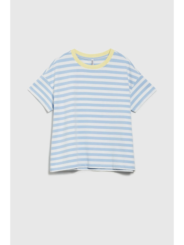 Moodo Plavo-bijela prugasta majica sa žutim ovratnikom