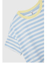 Moodo Plavo-bijela prugasta majica sa žutim ovratnikom