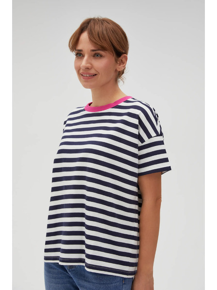 Moodo Plavo-bijela prugasta majica s ružičastim ovratnikom