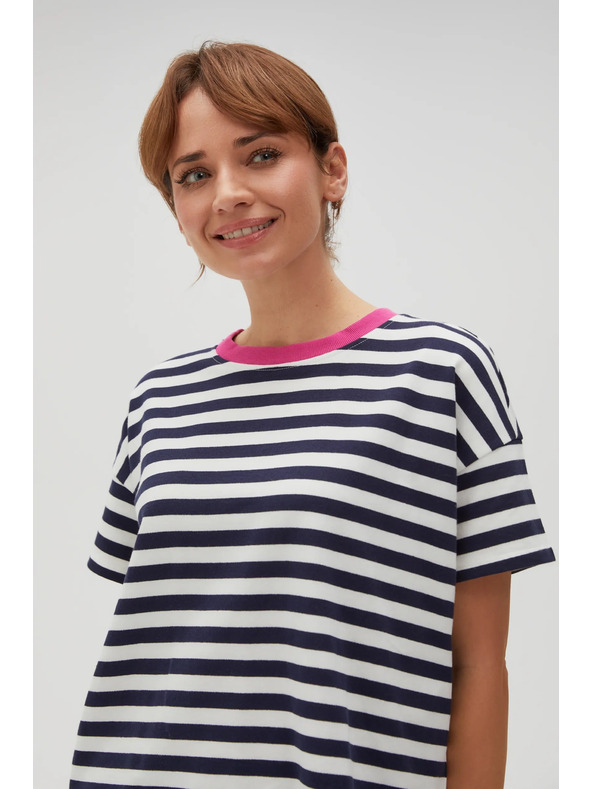 Moodo Plavo-bijela prugasta majica s ružičastim ovratnikom