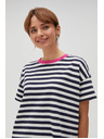 Moodo Plavo-bijela prugasta majica s ružičastim ovratnikom