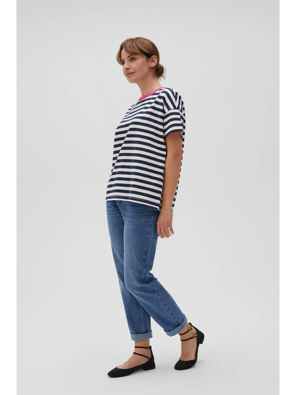 Moodo Plavo-bijela prugasta majica s ružičastim ovratnikom