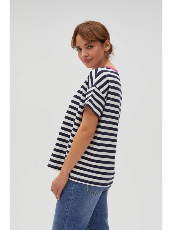 Moodo Plavo-bijela prugasta majica s ružičastim ovratnikom
