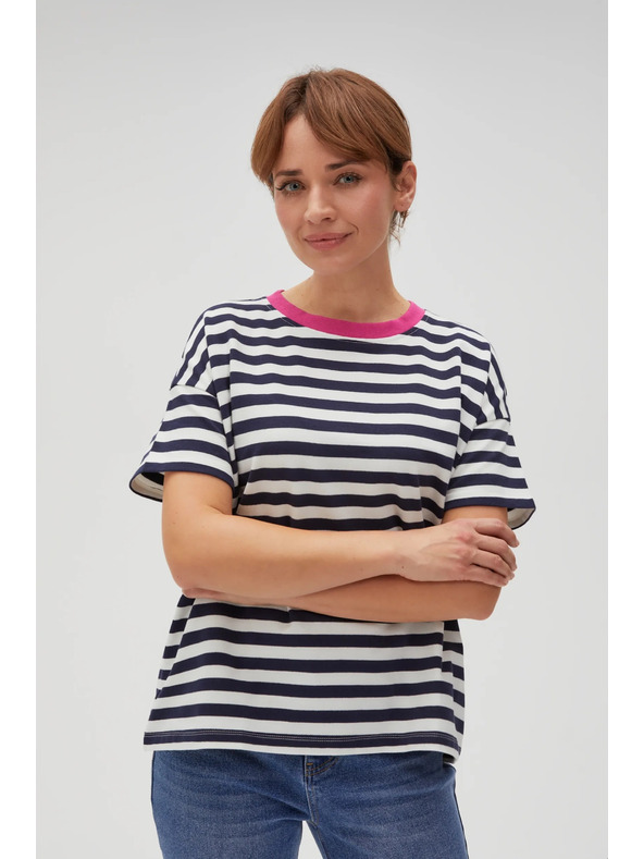 Moodo Plavo-bijela prugasta majica s ružičastim ovratnikom