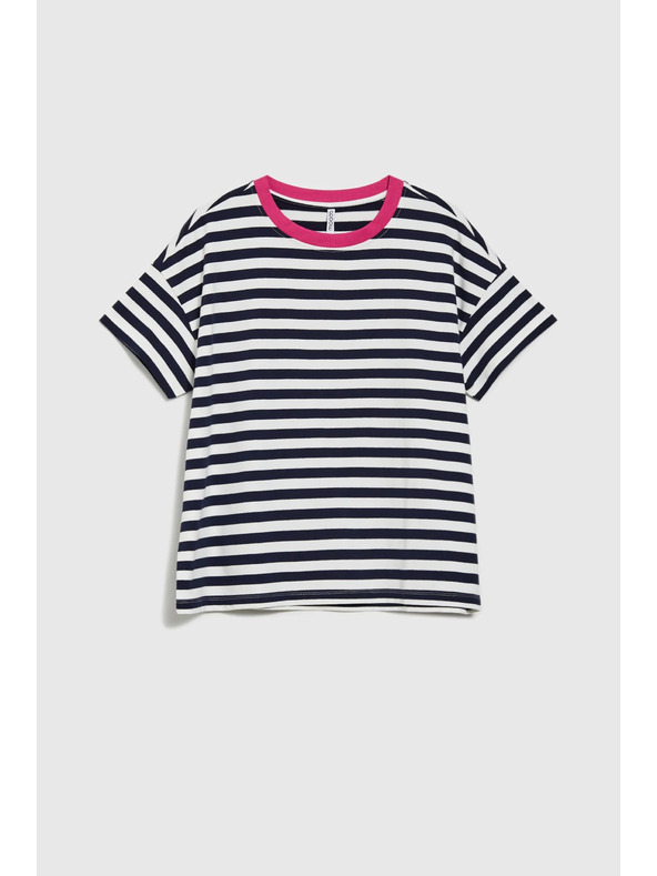Moodo Plavo-bijela prugasta majica s ružičastim ovratnikom
