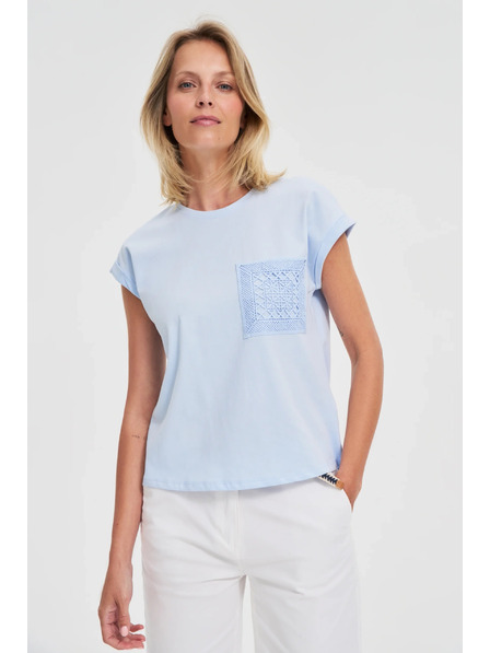 Moodo Svijetlo plavi pamučni top s džepom