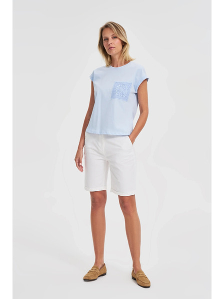 Moodo Svijetlo plavi pamučni top s džepom