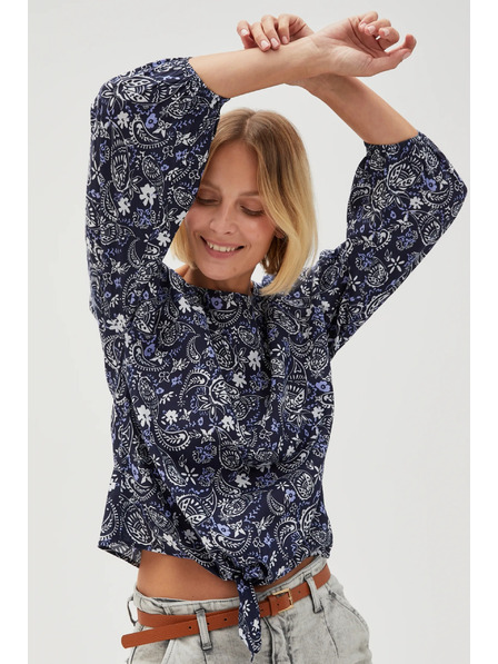 Moodo Tamno plava uzorovana ženska bluza