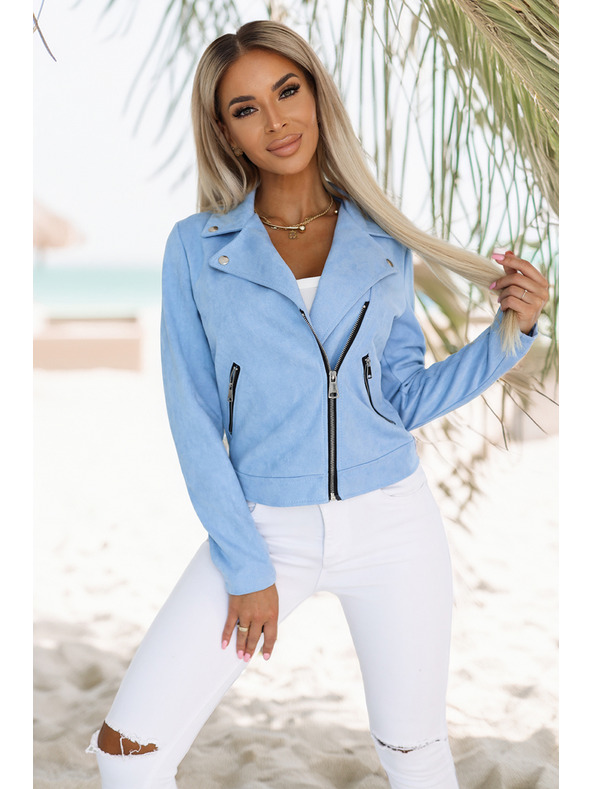 numoco Svjetloplava antilop motoristička jakna s dugim rukavima i patentnim zatvaračima