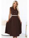 numoco Elegantne midi košulje haljine sa zlatnim gumbima i pojasom - čokoladna boja