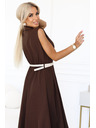 numoco Elegantne midi košulje haljine sa zlatnim gumbima i pojasom - čokoladna boja