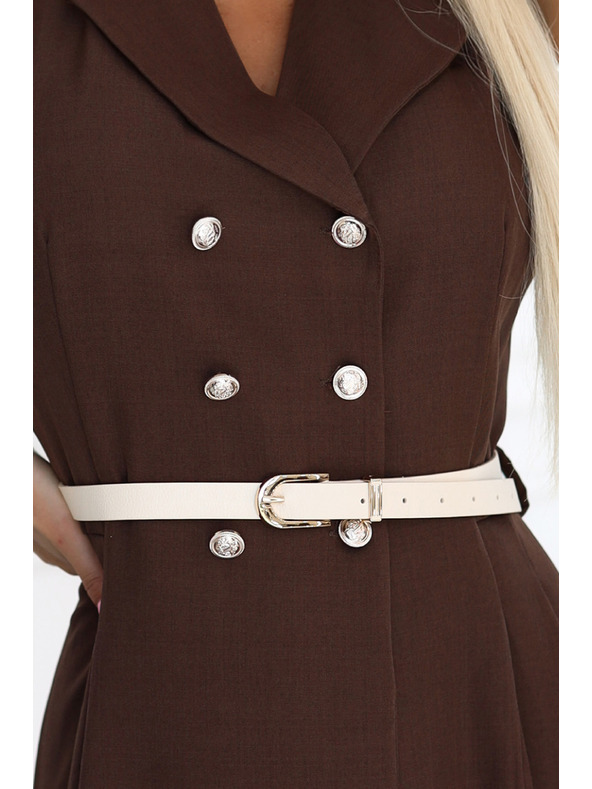 numoco Elegantne midi košulje haljine sa zlatnim gumbima i pojasom - čokoladna boja