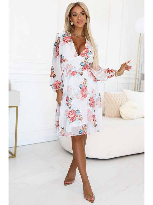 numoco Cvjetaste šifon haljine s preklopom i dugim rukavima