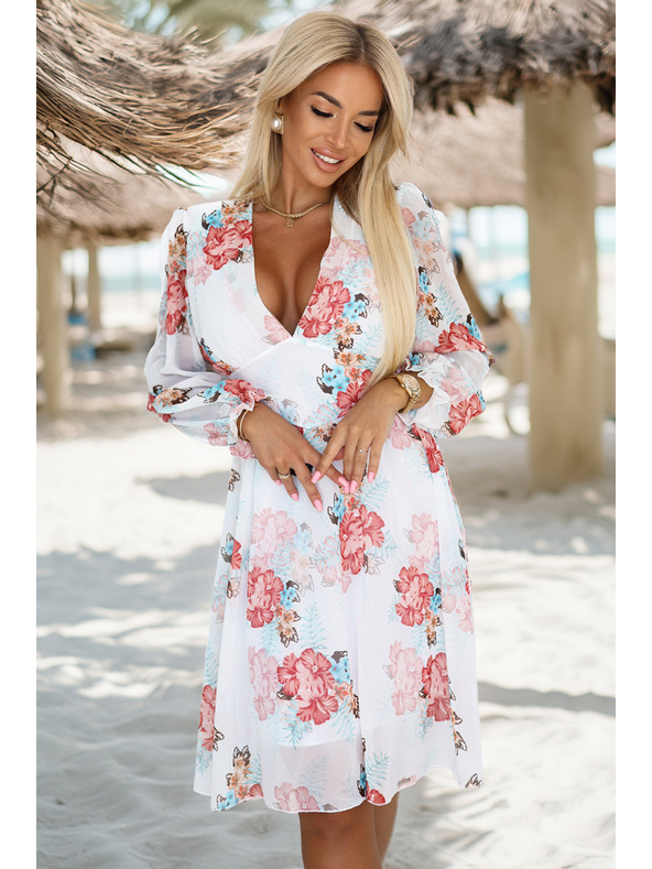 numoco Cvjetaste šifon haljine s preklopom i dugim rukavima