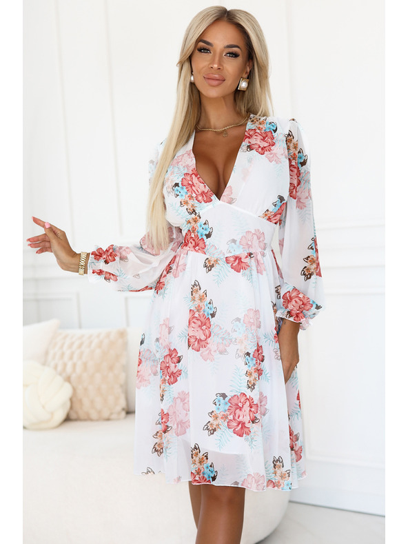 numoco Cvjetaste šifon haljine s preklopom i dugim rukavima