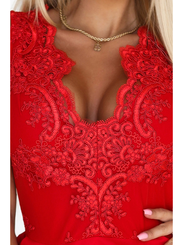 numoco Crvene koktail haljine CHARLOTTE s čipkanim izrezom