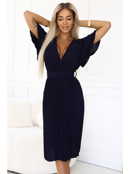 numoco Nabrane midi haljine s preklopnim izrezom i širokim pojasom