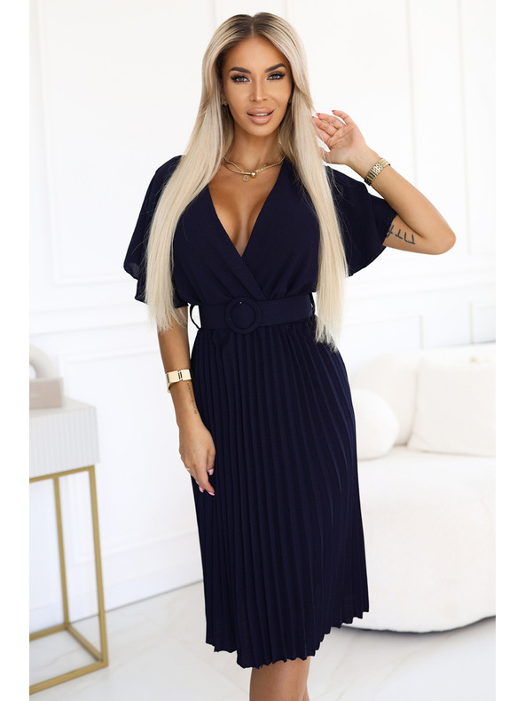 numoco Nabrane midi haljine s preklopnim izrezom i širokim pojasom