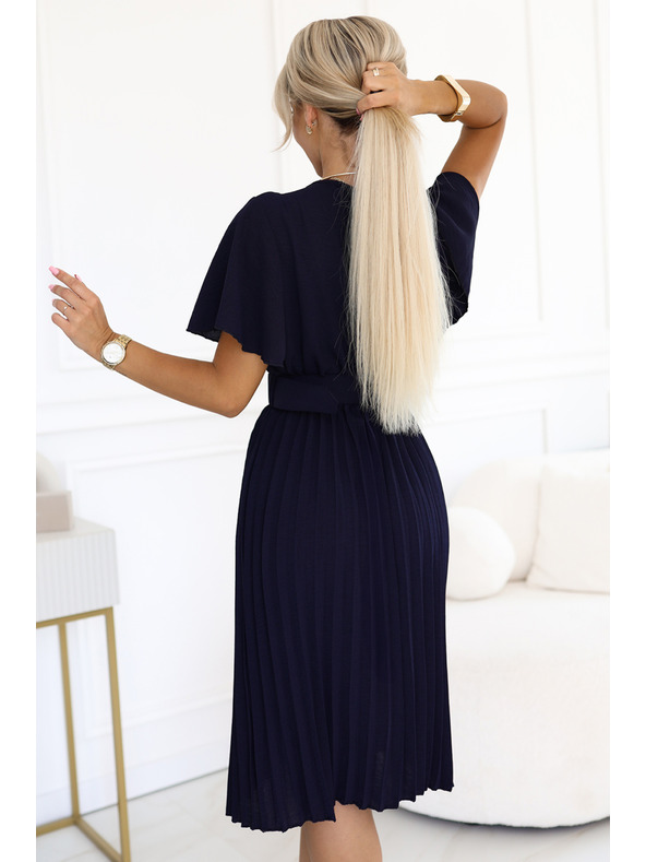 numoco Nabrane midi haljine s preklopnim izrezom i širokim pojasom