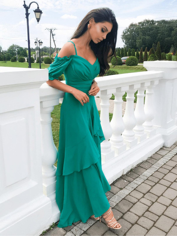 Edoti Zelene maksi haljine s volanima