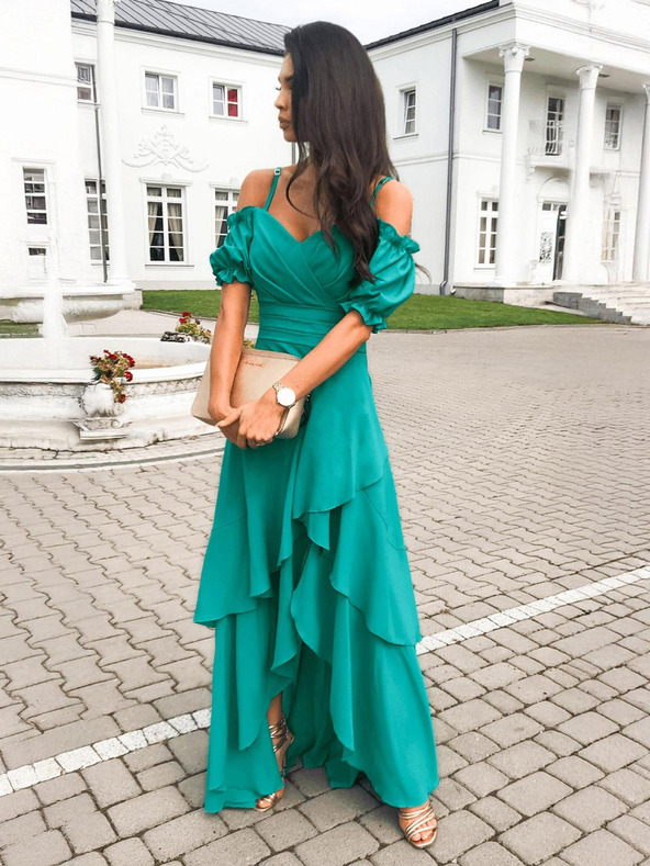 Edoti Zelene maksi haljine s volanima